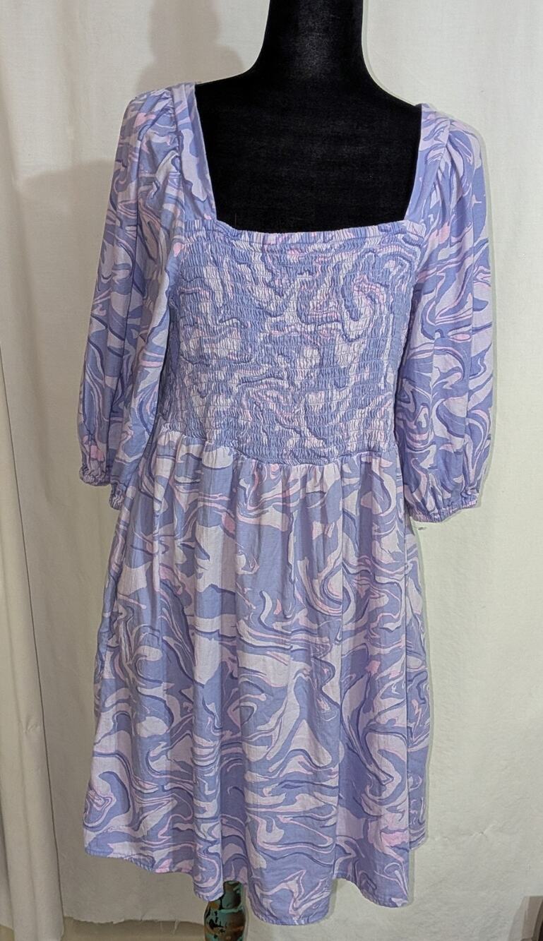 Plus Size Ava & Viv Women's Purple Swirl Puff Sleeve 100% Cotton Mini Dress SZXL